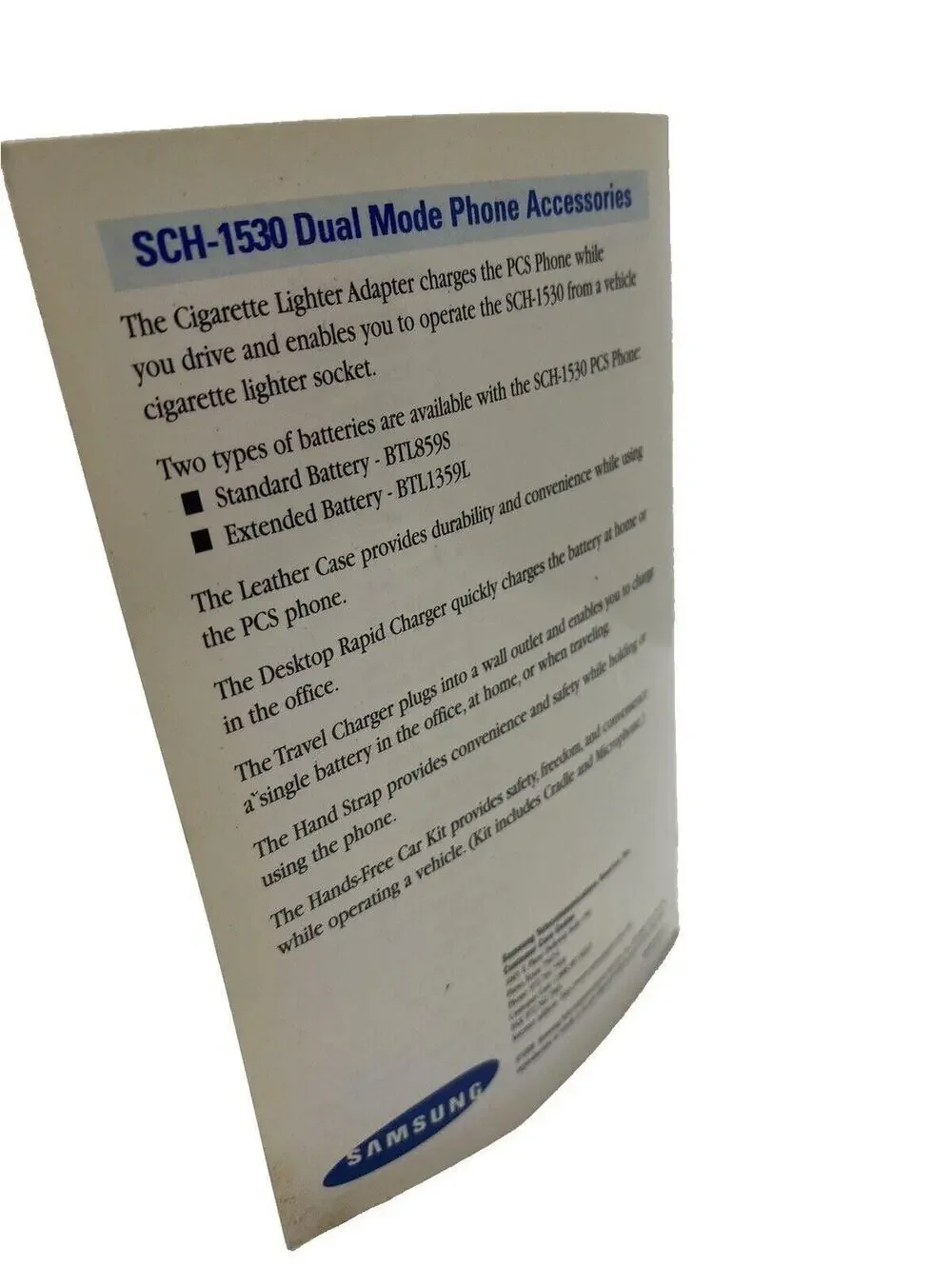 Vintage Samsung PCS Digital SCH-1530 – Collectible Ephemera Cell Phone Paper